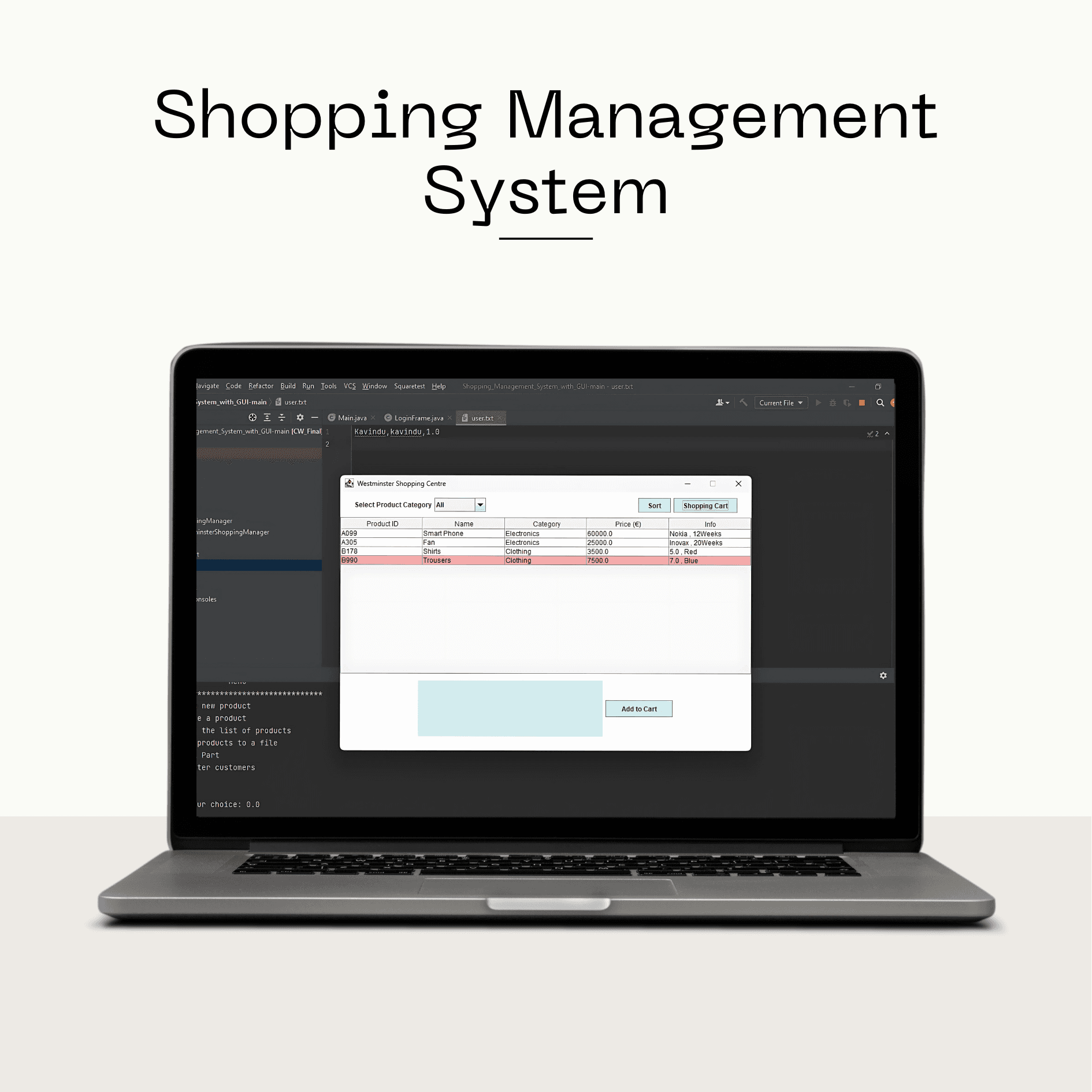 Screenshot of Shopping Management System project