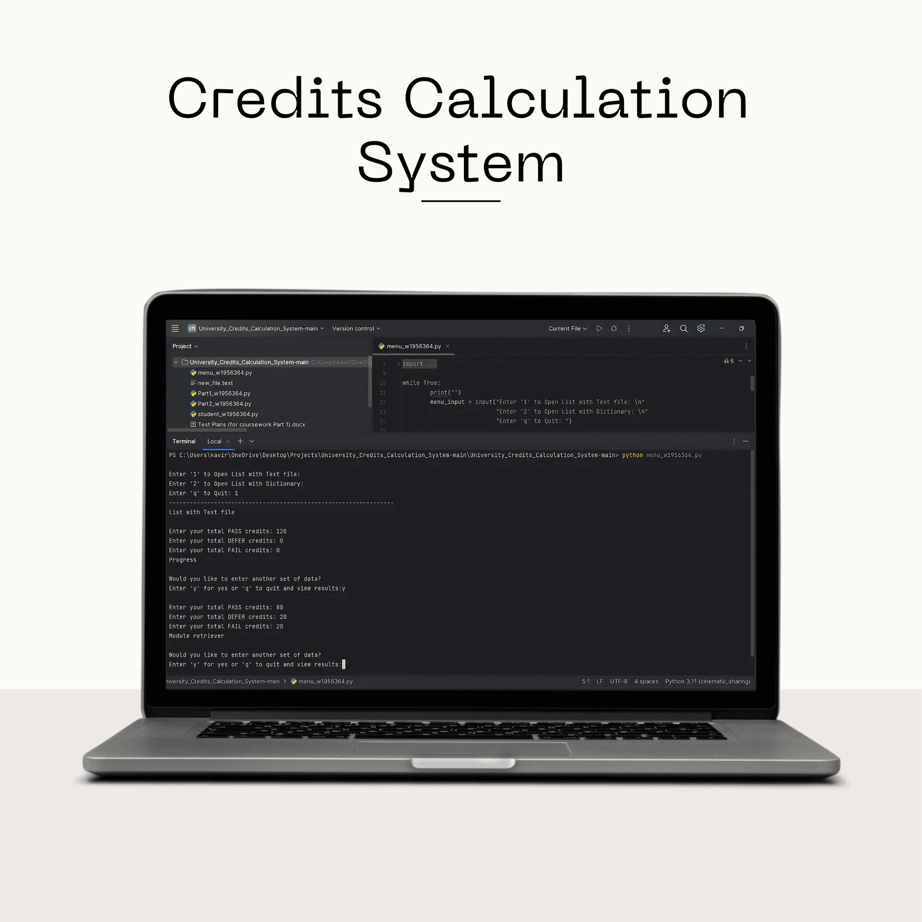 Screenshot of University Credits Calculation System project